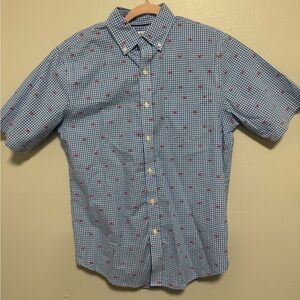 Croft and Barrow Plaid Lobster Button Down Shirt Blue